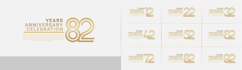Anniversary logo set with double line number style. gold color can be use for special moment