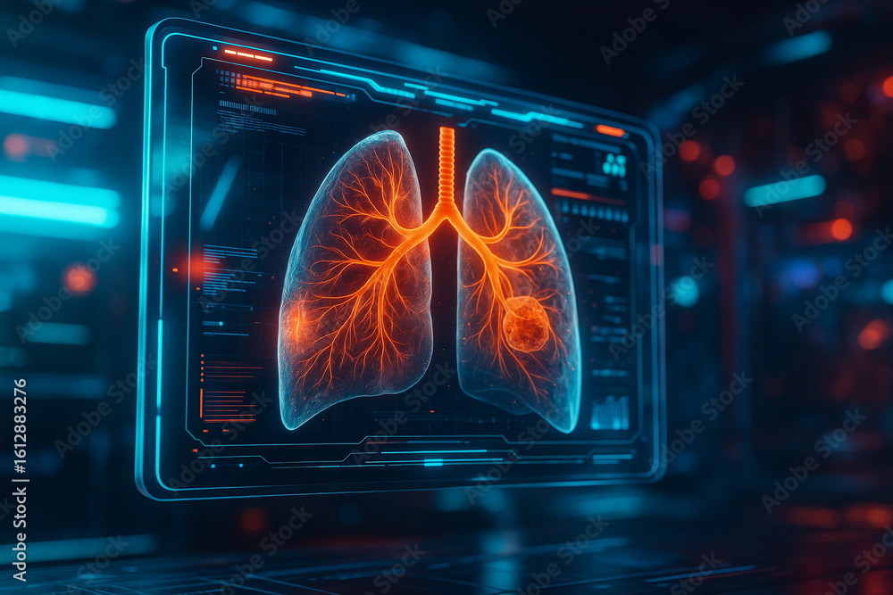 Aufkleber ai generated ultra detailed sci fi interface showing glowing digital lungs with real time data displ