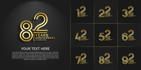 Anniversary logo set with double line number style. gold color can be use for special moment