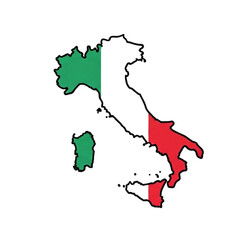 Vector illustration of the map of Italy filled with the colors of the national flag. A patriotic symbol representing Italian geography and culture.