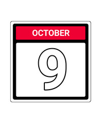 calendar icon October month date 9
