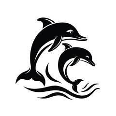 Graceful pair of dolphins leaping joyfully through dynamic ocean waves