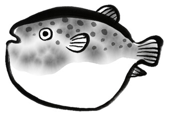 ふぐの水墨画デジタルイラスト