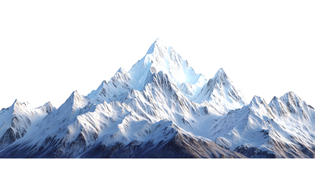 Beautiful snowy mountains isolated on transparent background PNG