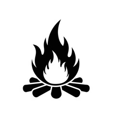 Simple black bonfire icon with flames and logs. A minimalist vector graphic design concept of a campfire symbol isolated on white.