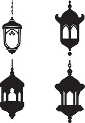 Black vector set of a traditional Ramadan lantern