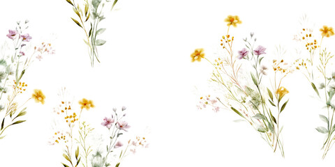Delicate watercolor wildflower bouquets isolated on transparent background