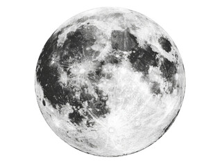 Full moon celestial body night sky lunar surface cratered, Isolated On White Background, Png Transparent