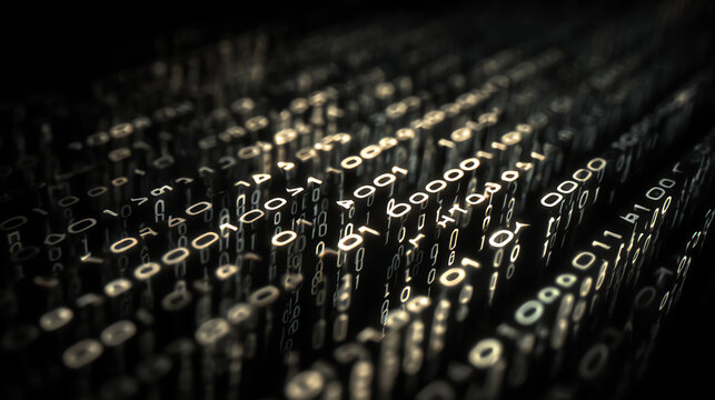 A dynamic abstract representation of binary code, illustrating the complexities of digital data processing in a modern world. - Powered by Adobe