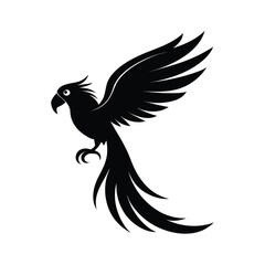 Vibrant parrot in flight with extended flowing tail feathers