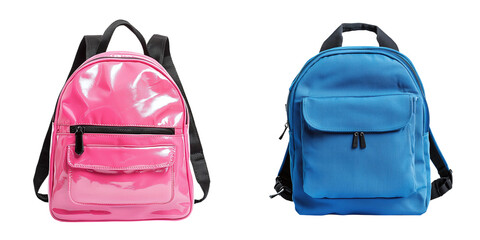 Set of school backpacks for boys and girls isolated on transparent background PNG