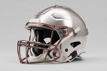 Fototapeta premium Isolated American football helmet with metallic design on gray background showcasing sports equipment for game analysis and promotion