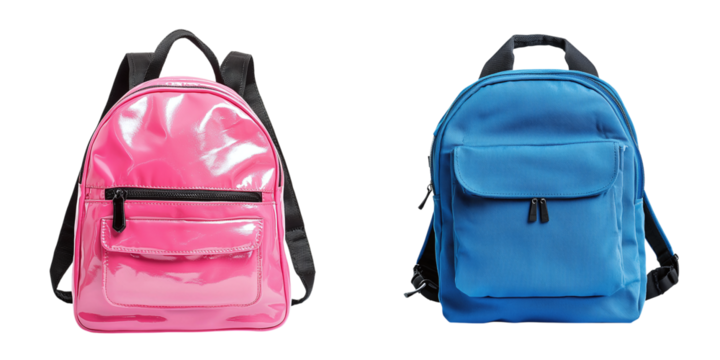 Set of school backpacks for boys and girls isolated on transparent background PNG