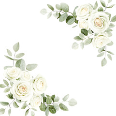 Naklejka premium Elegant white rose floral corner accents isolated on transparent background