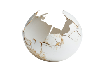 Broken eggshell halves isolated on transparent background. Empty broken egg shell isolated on white background.