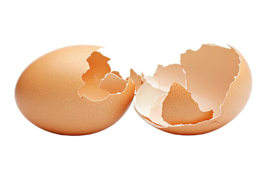 Broken eggshell halves isolated on transparent background. Empty broken egg shell isolated on white background. - Powered by Adobe
