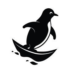 Adorable penguin gracefully sliding on a pristine white ice surface silhouette vector art