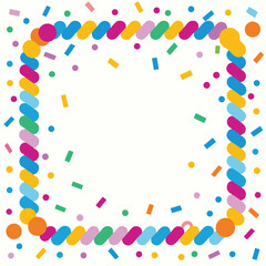 Colorful confetti border frame repeat pattern. Great for a birthday party or an event celebration invitation or decor. Surface pattern design.