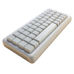 A vintage mechanical keyboard with light gray keycaps and a white spacebar is shown from a high angle isolated on transparent background