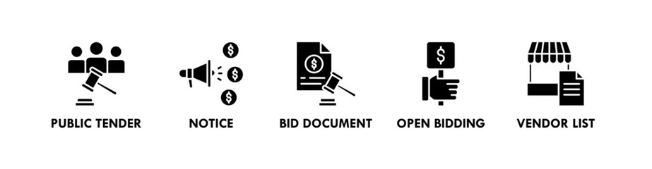 Public Procurement banner web icon illustration concept with icon of public tender, notice, bid document, open bidding, and vendor list