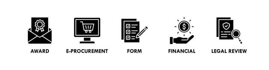 Public Procurement banner web icon illustration concept with icon of award, e procurement, form, financial, and legal review