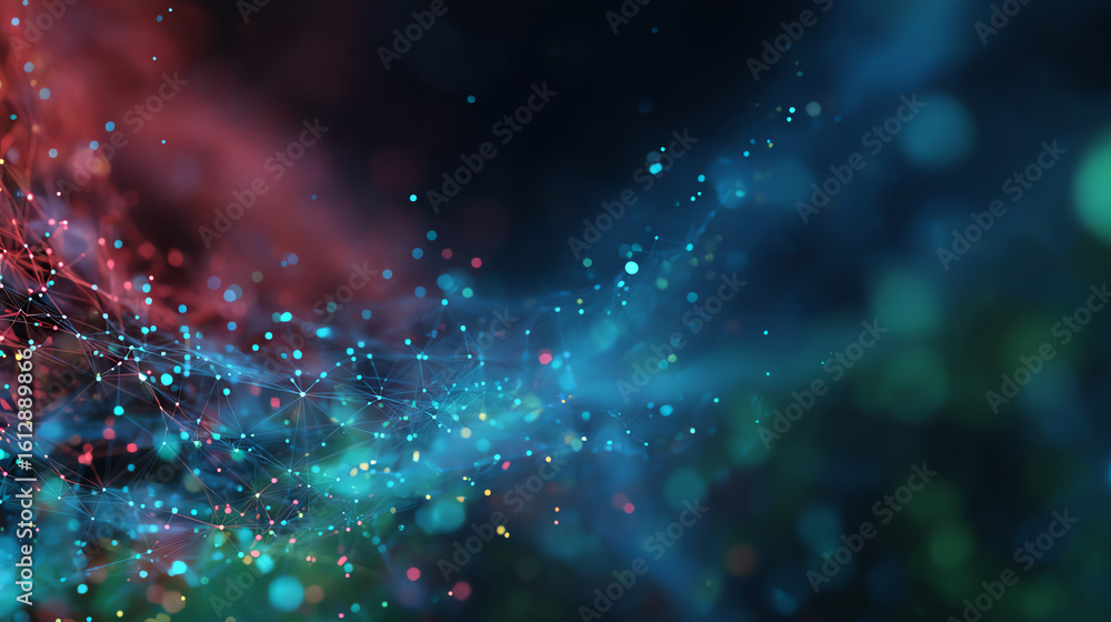 Poster a vibrant abstract illustration featuring colorful particles and light streams, perfect for modern d
