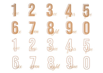 Elegant Number Typography Set: Vintage Style Numerals with Cursive Text, 3D and Outline Versions