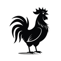Rooster crowing at sunrise silhouette on a clean white background vector graphic