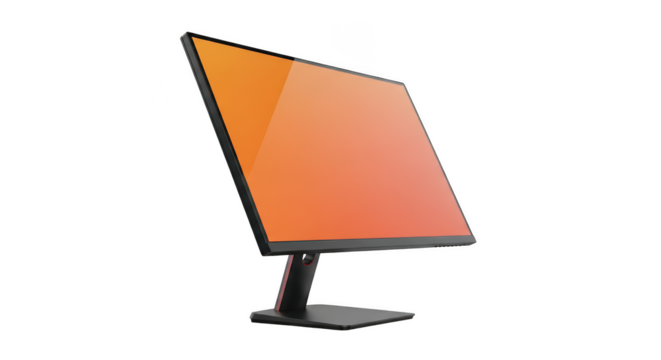 Modern computer monitor with a vibrant orange screen displaying a gradient of warm colors isolated on transparent background