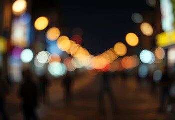 Blurred Night City Street Scene with Colorful Bokeh Lights.
