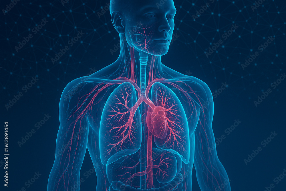 Poster ai generated ultra realistic medical illustration showing detailed human respiratory and vascular sy