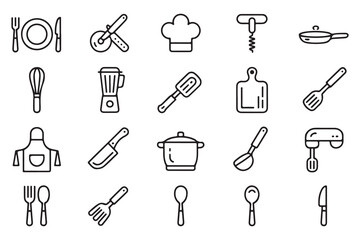 Kitchen utensils and cooking equipment collection for culinary enthusiasts and modern gastronomy vector illustration showing diverse tools