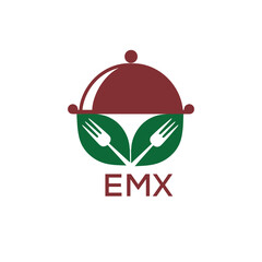 Healthy Organic Restaurant Logo with EMX Text – Eco-Friendly Food Service Symbol. EMX Letter Logo.

