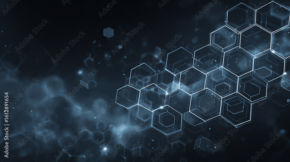 Poster abstract futuristic background with hexagonal shapes, representing innovation, technology, and digit