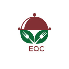 Healthy Organic Restaurant Logo with EQC Text – Eco-Friendly Food Service Symbol. EQC Letter Logo.
