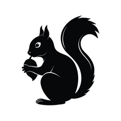 Stylized silhouette of a squirrel enjoying a nut on a clean white background