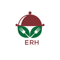 Healthy Organic Restaurant Logo with ERH Text – Eco-Friendly Food Service Symbol. ERH Letter Logo.
