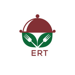 Healthy Organic Restaurant Logo with ERT Text – Eco-Friendly Food Service Symbol. ERT Letter Logo.
