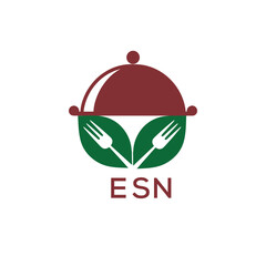 Healthy Organic Restaurant Logo with ESN Text – Eco-Friendly Food Service Symbol. ESN Letter Logo.
