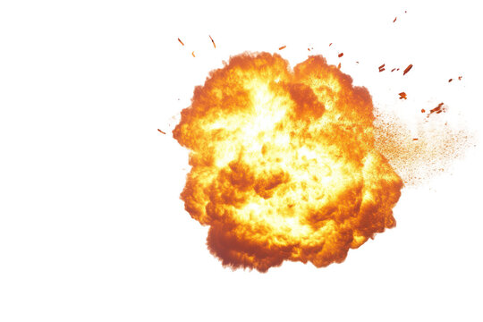 Fire explosion isolated on white background. Fiery explosion blast isolated on transparent background.