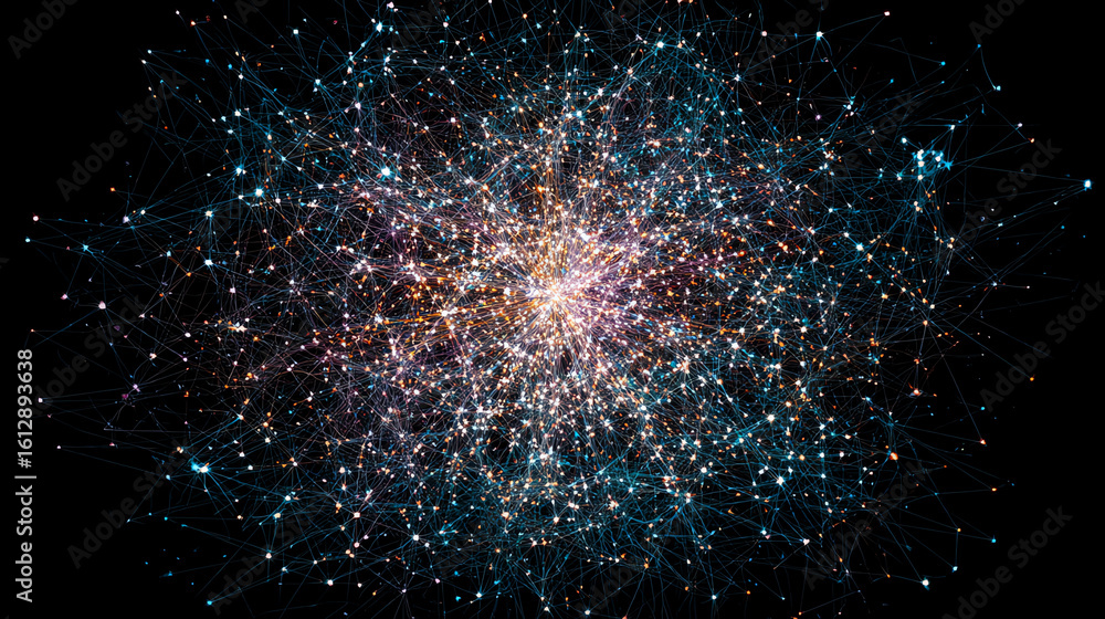 Poster an abstract representation of a cosmic explosion, showcasing vibrant colors and intricate patterns a