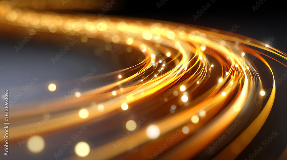 Poster an abstract swirl of golden light trails creating a mesmerizing effect, perfect for backgrounds or a