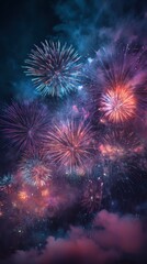 Vibrant Fireworks Display Night Sky Celebration