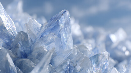 Close-up of stunning ice crystals showcasing intricate formations and a play of light, creating a dazzling winter wonderland effect.