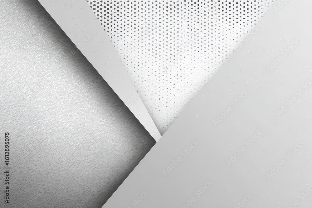 Poster geometric composition featuring white silver patterns and textures with contrasting shapes and surfa