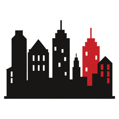 Cityscape icon, building skyline vector, urban silhouette, city skyline graphic, architecture symbol, downtown illustration
