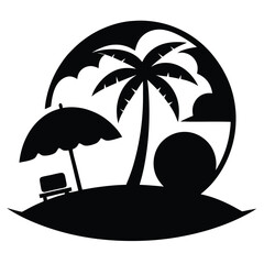 Beach icon, island vector, palm tree silhouette, tropical vacation graphic, holiday symbol, travel illustration
