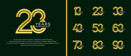 anniversary vector logo set, gold and silver color can be use for celebration