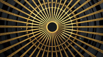 Intricate geometric pattern featuring golden rays radiating from a central point, creating a dynamic visual effect.