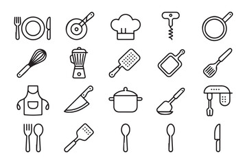 Minimalist Kitchen Utensils and Cooking Tools Line Art Illustration for Culinary Designs and Food Related Projects Simple Vector Graphics Collection